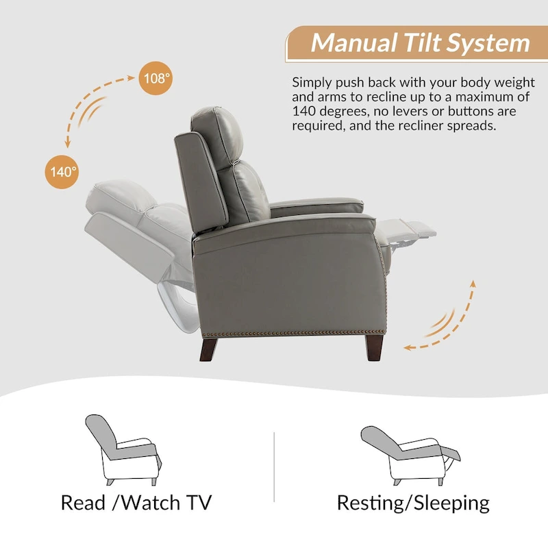 Gaspar Mid-Century Modern Pushback Recliner with Nailhead Trim by HULALA HOME