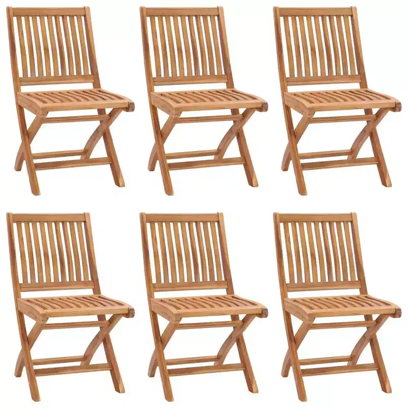 vidaXL Patio Chair Set of 6 Green Solid teak wood, Polyester 18.3 inches