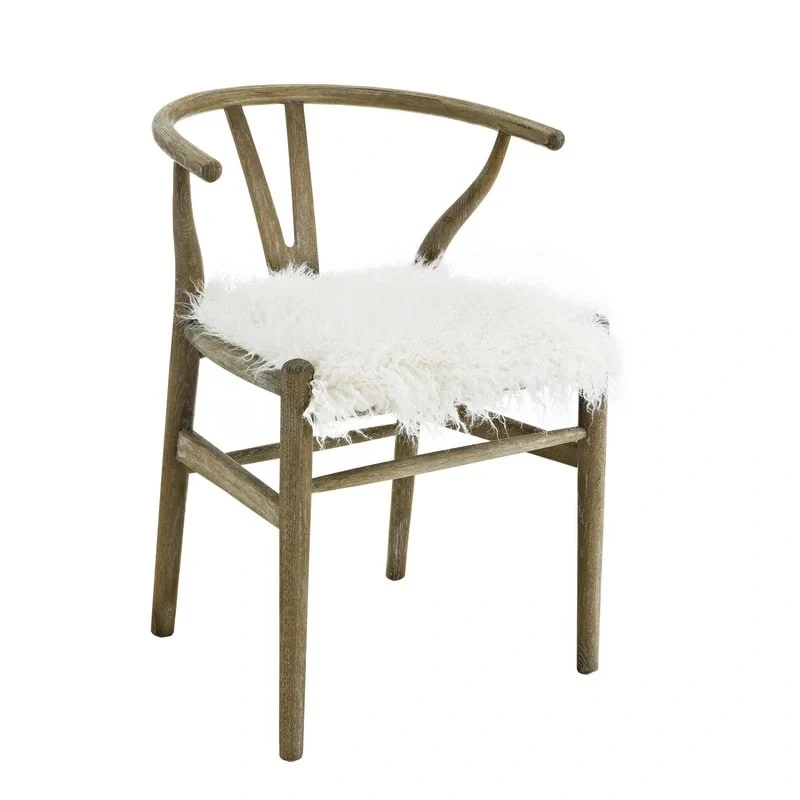 Cream Curved Accent Chair, Faux Fur Seat, 1-Person