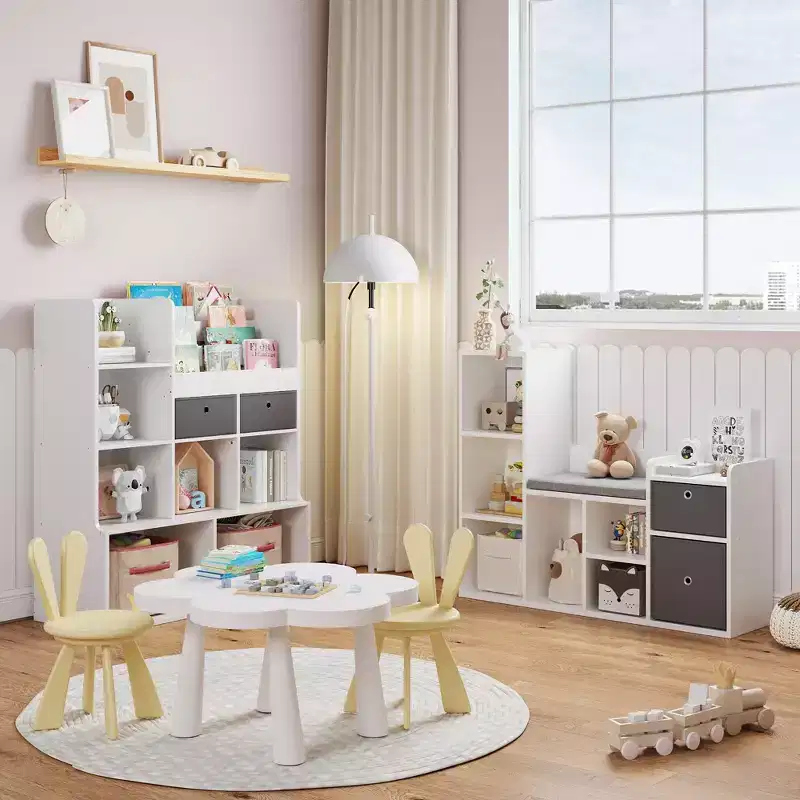 White 3-in-1 Kids Bookshelf with Reading Nook, 6-Cubby & 2-Drawer Storage Bench, for 1 Child