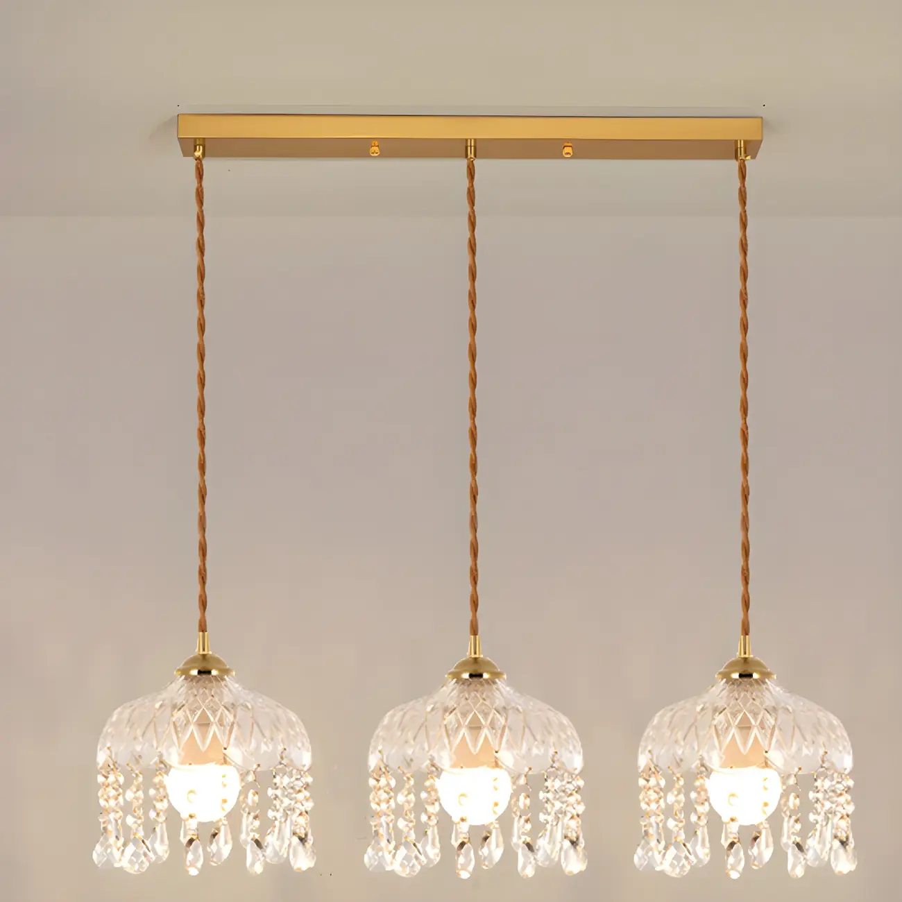 Elegant Glass-Crystal Gold Island Pendant Lights