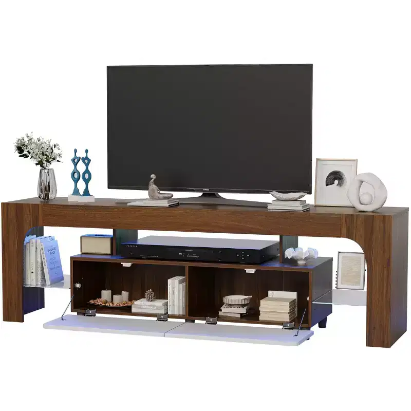 Modern Lighting TV Stand with Large Storage Drawer for 50-75 Inch TVs, TV Console Table, Entertainment Center Media for Living Room, Bedroom