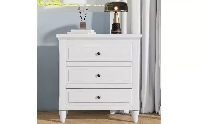 TUYOHW Smooth-Glide Storage Side Table, 3-Drawer Modern Nightstand with Rubber Wood Legs, Easy Assembly Side Table for Bedroom & Living Room