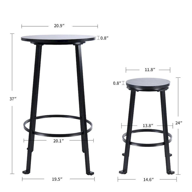 Modern Industrial 3-Piece Bistro Pub Metal Bar Table Set