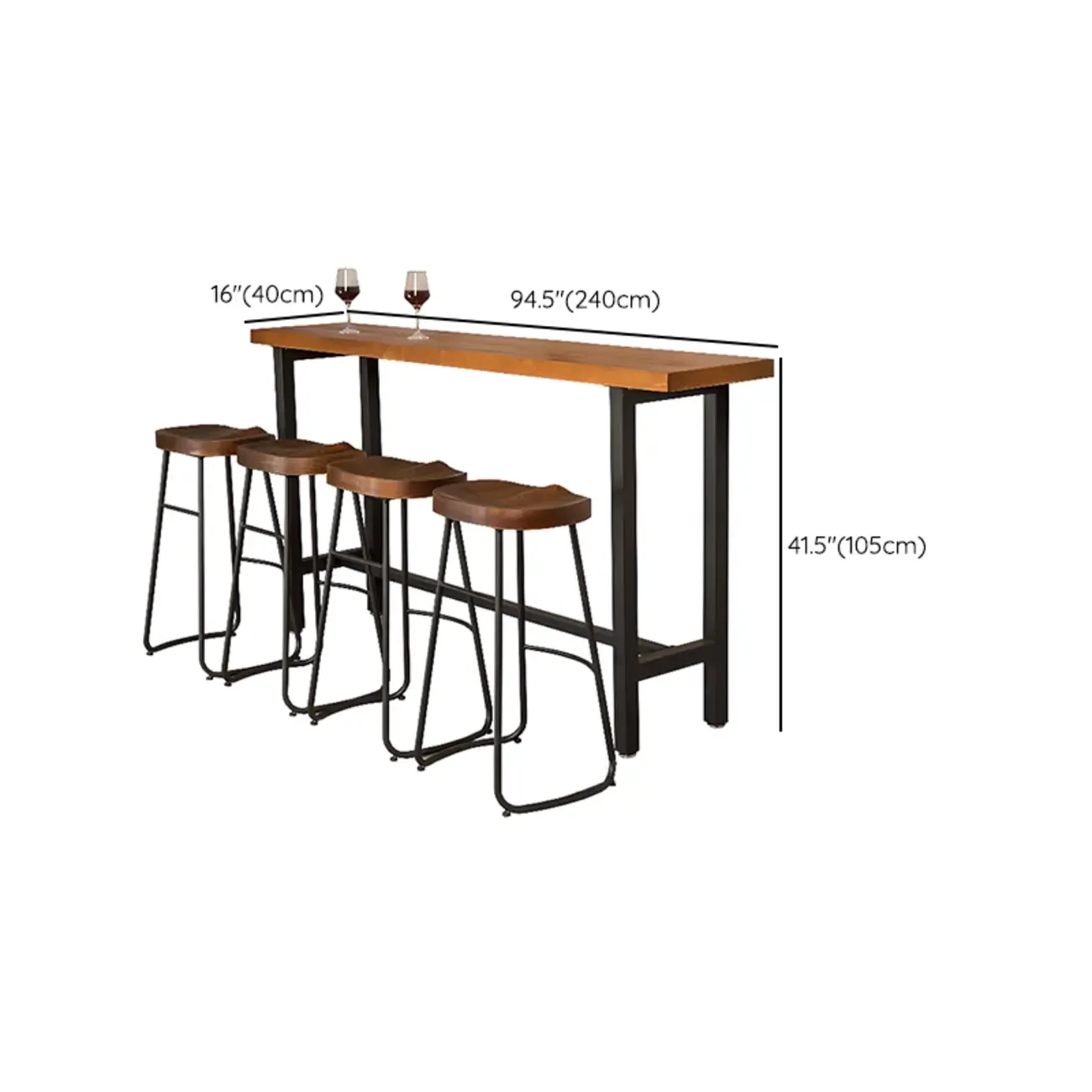 Modern Industrial Bar Table Wood Top Metal Trestle Base
