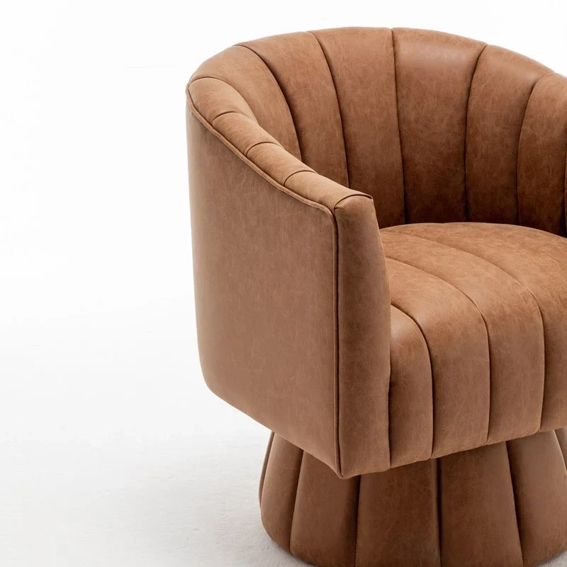 SEYNAR Mid-Century Swivel PU Leather Tufted Round Accent Barrel Chair