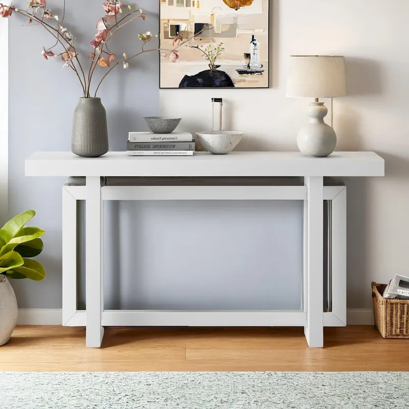Navy Blue / Dark Gray / White Industrial-Style Console Table, MDF & Pine Top, 1-Person
