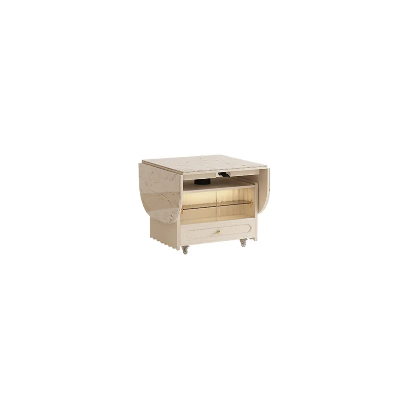 Foldable Wood White Modern Wheeled Small Side Table