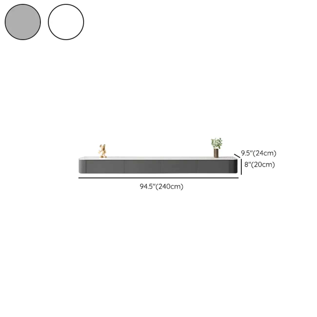 87 Grey Solid Wood Long Floating TV Stand with Drawers