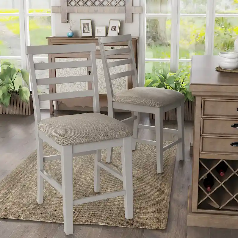 Biaz Farmhouse White Wood Counter Height Chairs (Set of 2)