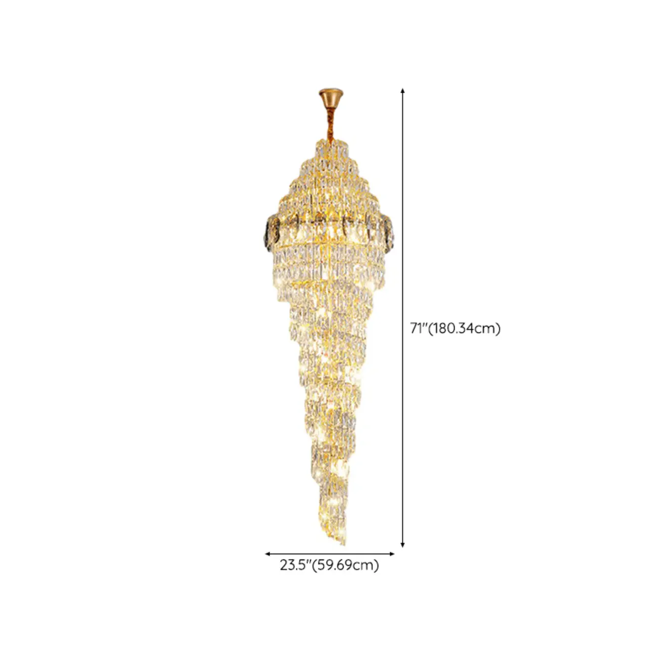 Luxury Gold Spiral Crystal Stairwell Chandelier Height Adjustable