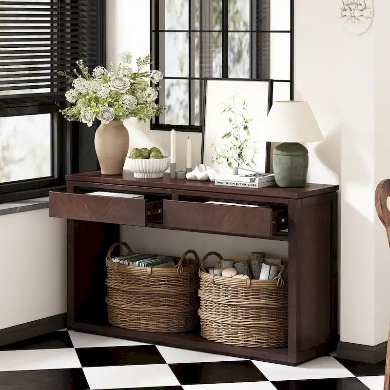 55 Rustic Wooden Entryway Console Table(Espresso)