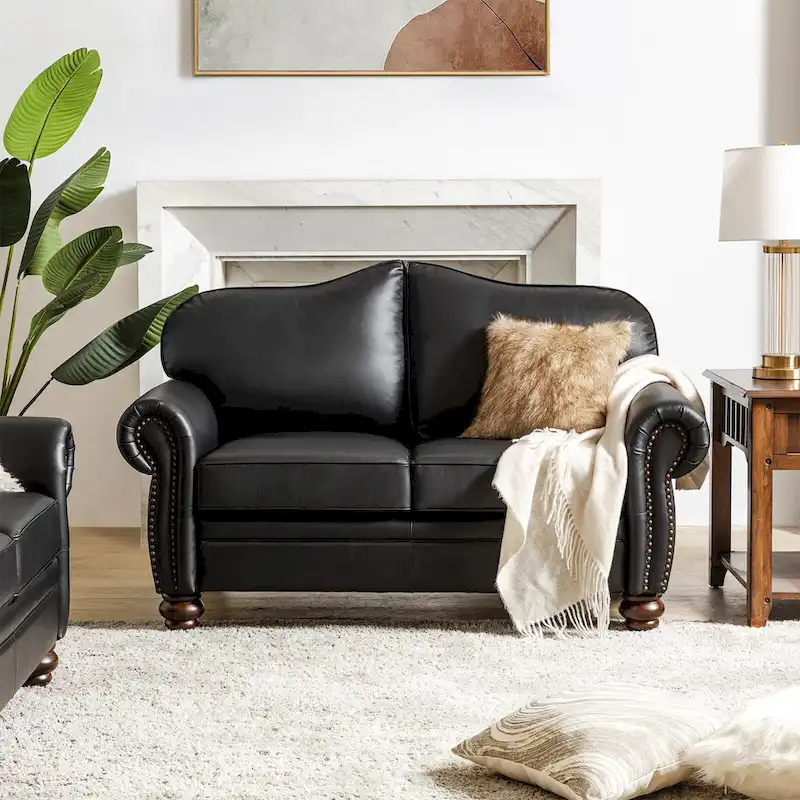 Angel Transitional Genuine Leather Sofa With Tufted Back by HULALA HOME