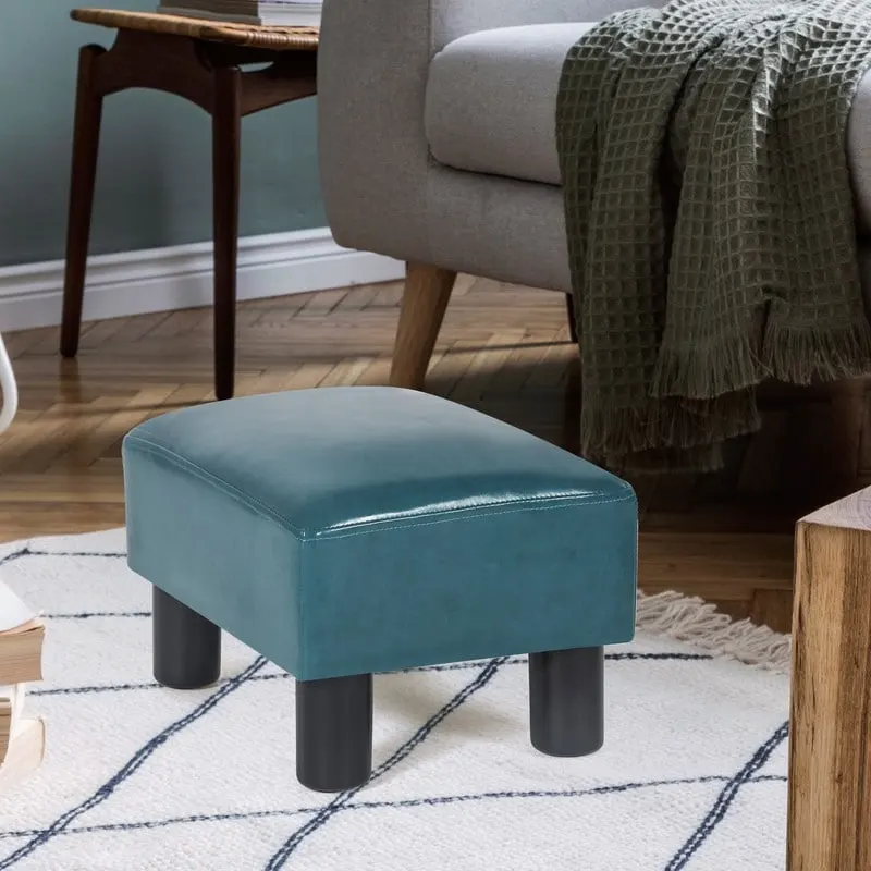 Peacock Blue / Yellow / Multi Color Square Faux Leather Ottoman, Single Seat Foot Rest Stool