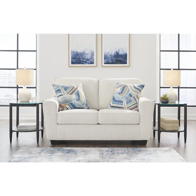 White / Blue 2-Seat Loveseat with Crosshatch Upholstery