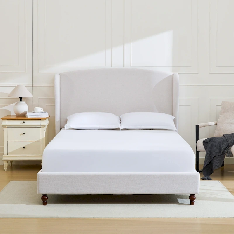 Windsor Headboard Upholstered Wingback Platform Bed