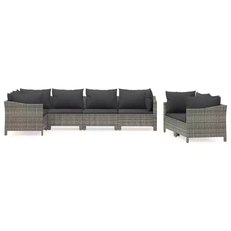 vidaXL Patio Furniture Set Armchair Sofa Set with Cushions Gray Poly Rattan