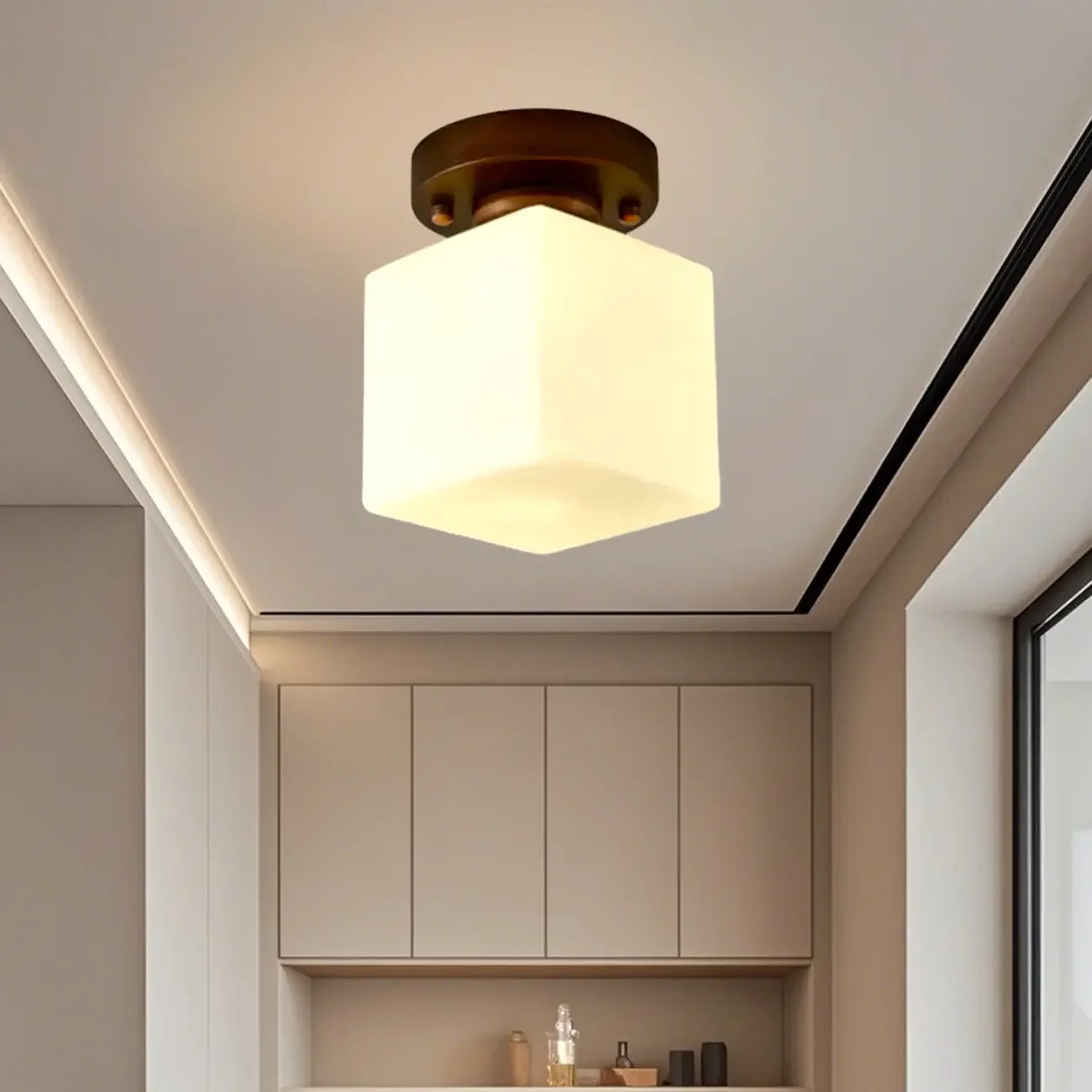 5 to 9 Inch Cube Glass Metal Semi Flush Ceiling Light