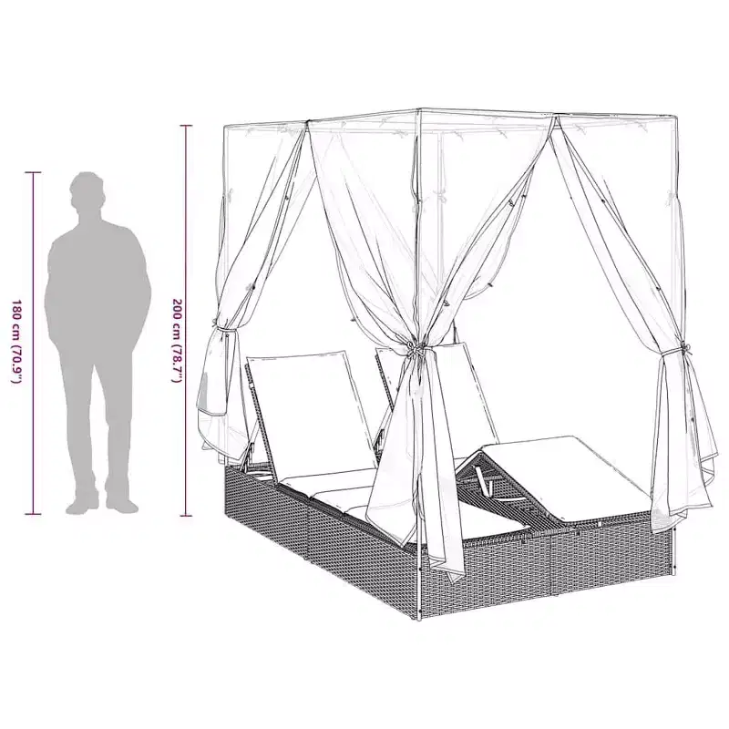vidaXL Double Sun Lounger Grey 80.71 x 50.79 x 78.74 in Poly Rattan