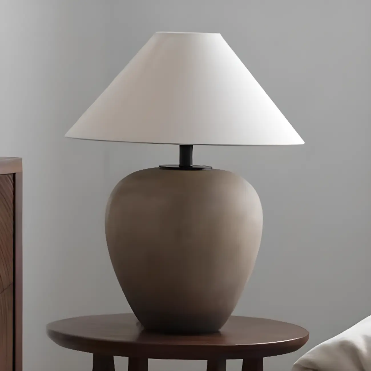 Ceramic Table Lamp with Cone Fabric Shade, LED Compatible