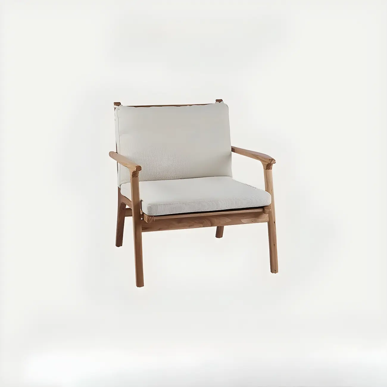 Scandinavian Faux Leather Wood Square Arm Accent Chair