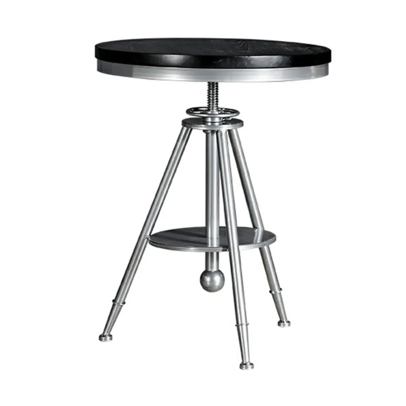 Industrial Black Wood Round Adjustable Height Bar Table