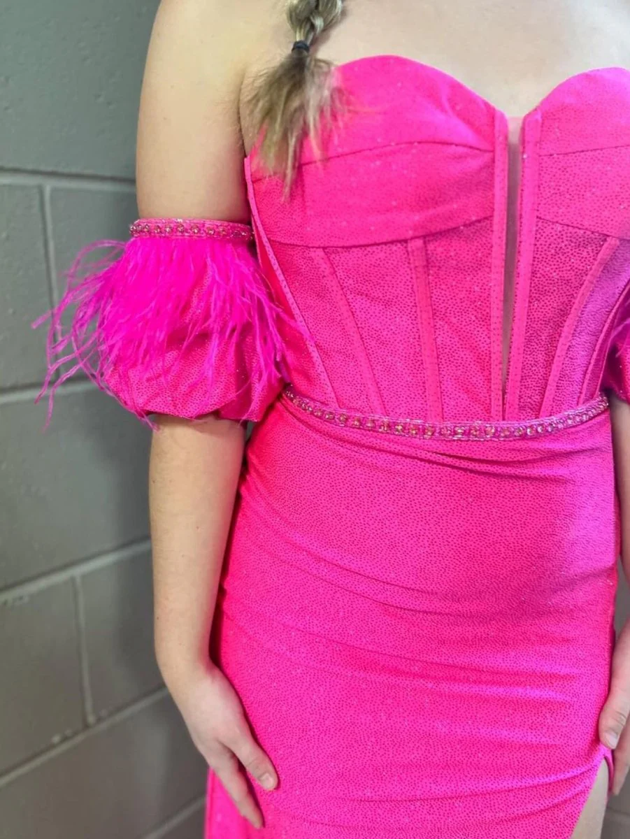 Pink Mermaid Strapless Tight Long Prom Dress With Slit