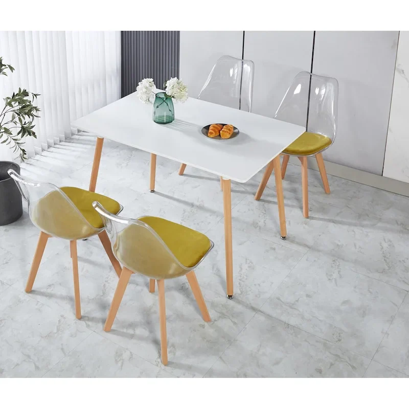 Modern 5-Piece Dining Set with Rectangular Table & 4 Transparent Chairs