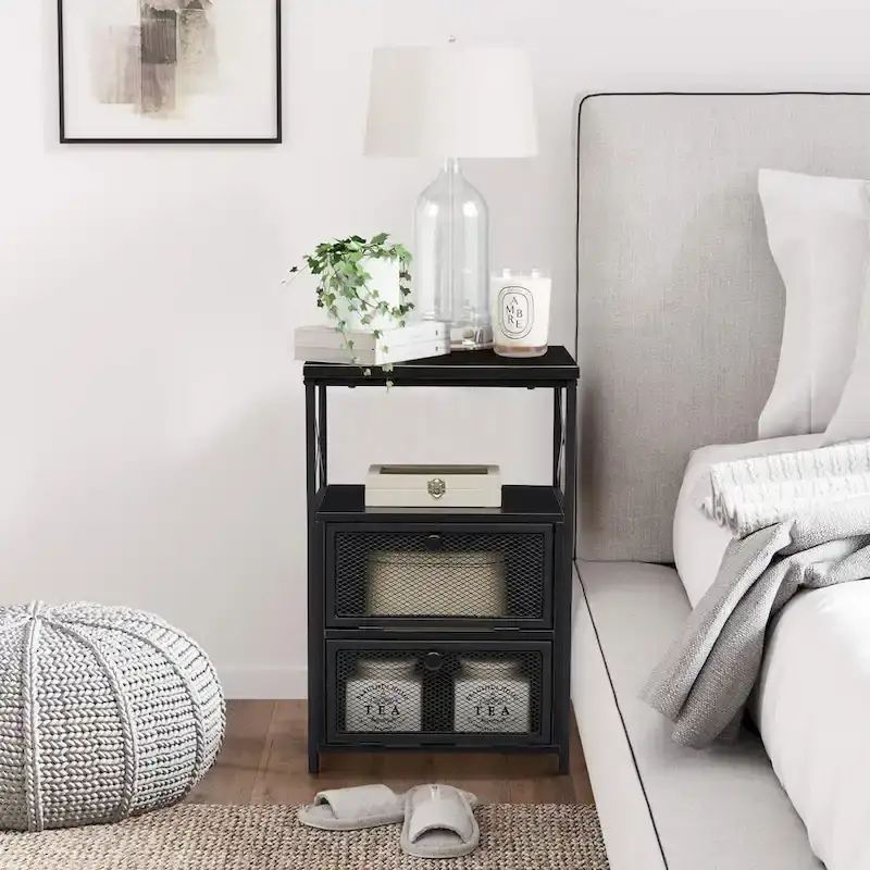 4-Pieces Bedroom Set with Drawer and Nightstands Set of 2, 5-Drawer Dresser, Brown/Grey Set