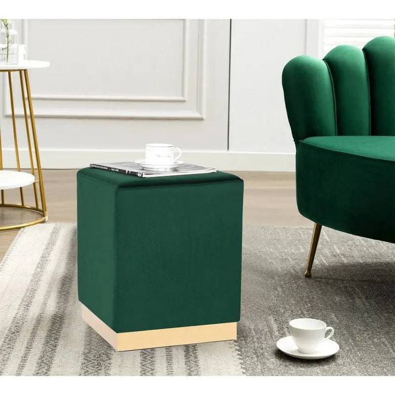 Adeco Ottoman Footrest Vanity Stool Gold Trim Footstool