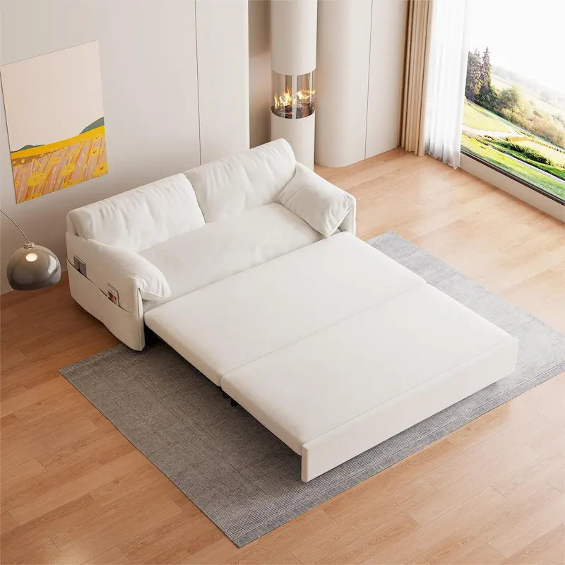 Queen Pull Out Sofa Bed, 3-in-1 Convertible Sleeper Sofa with Side Storage