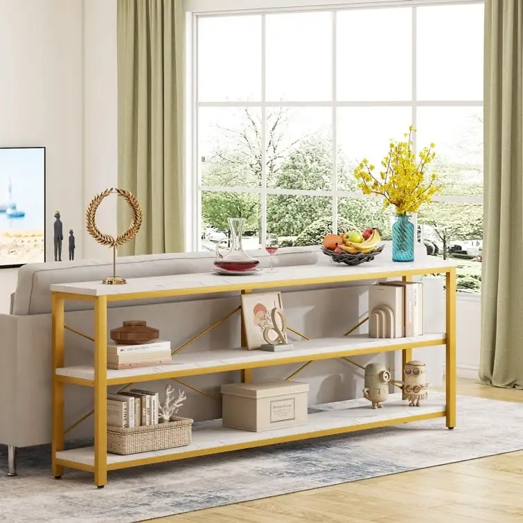 70.9 inch Narrow Console Table Sofa Tablewith 3-Tier Shelves