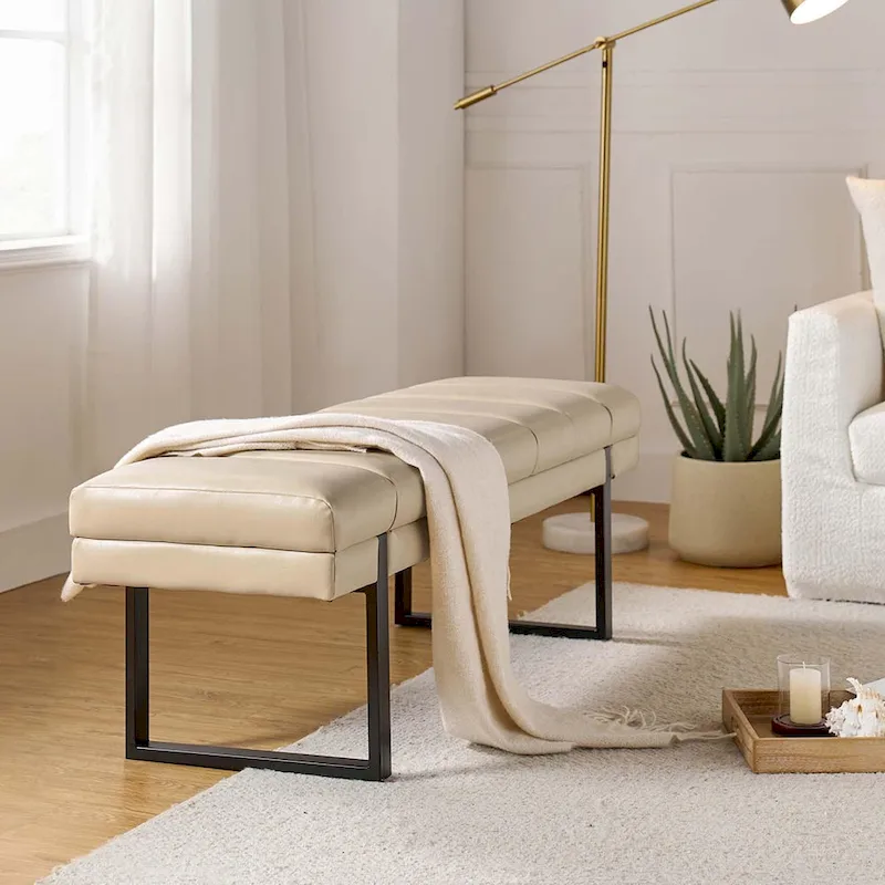 Laurens Modern 52.5  Channel Tufted Bench with Mental Legs by HULALA HOME