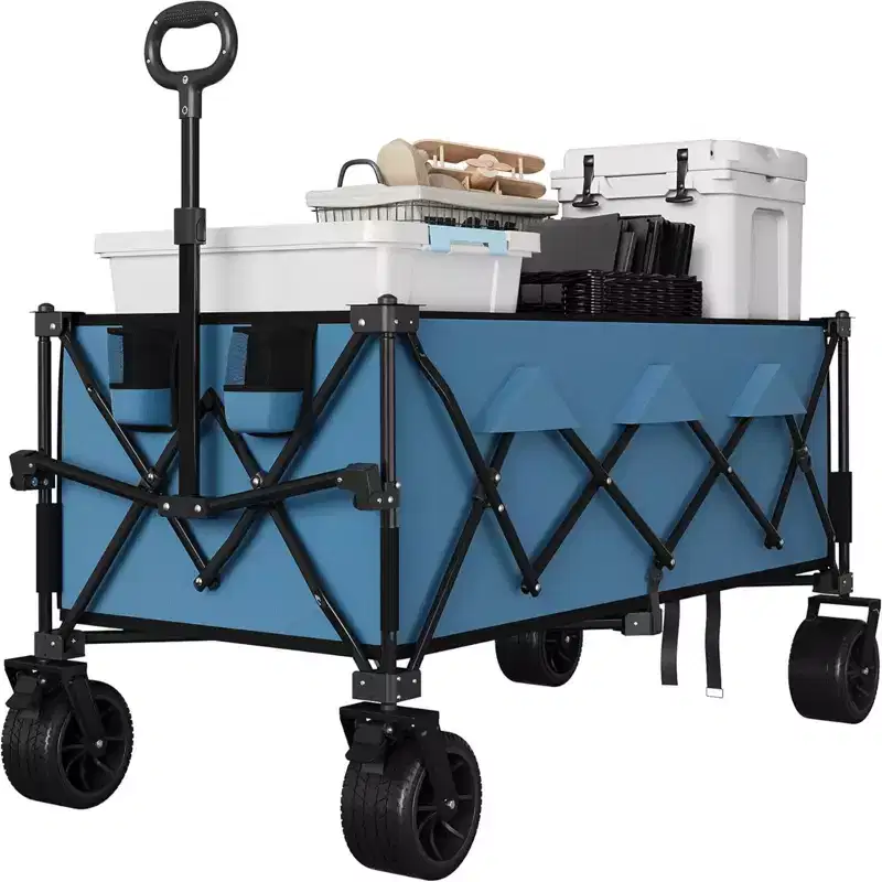 COZONY 52 Foldable Beach Wagon, 460 LBS Capacity, Terrain Collapsible Cart With Cup Holders