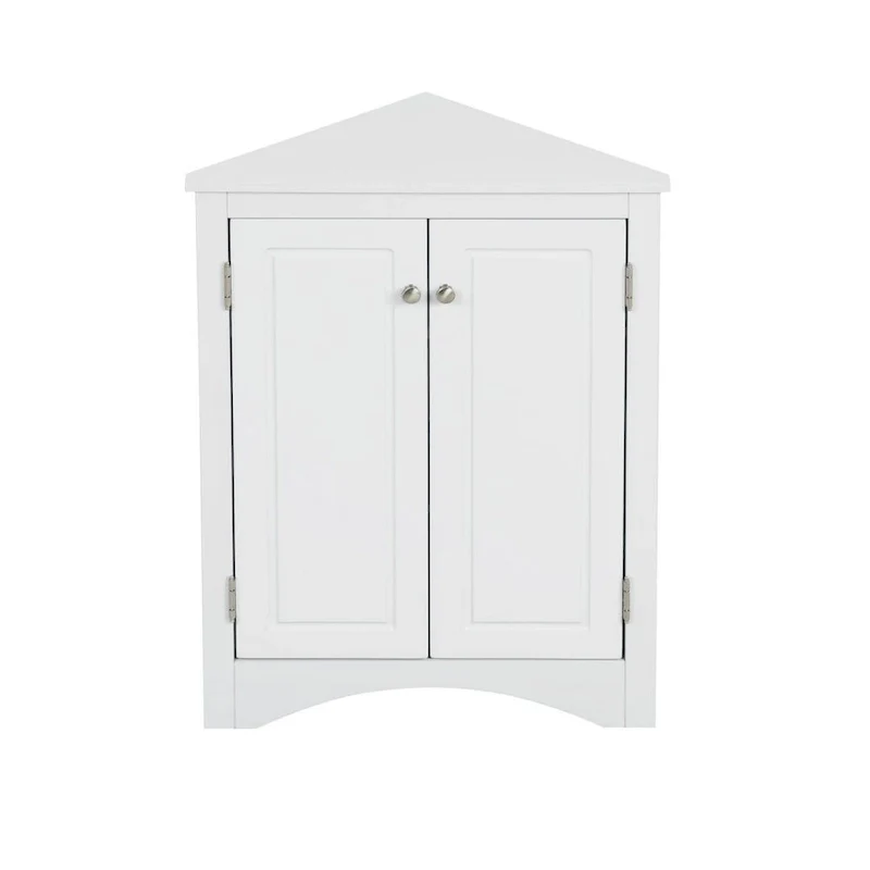 White Corner Storage Cabinet with Adjustable Shelves