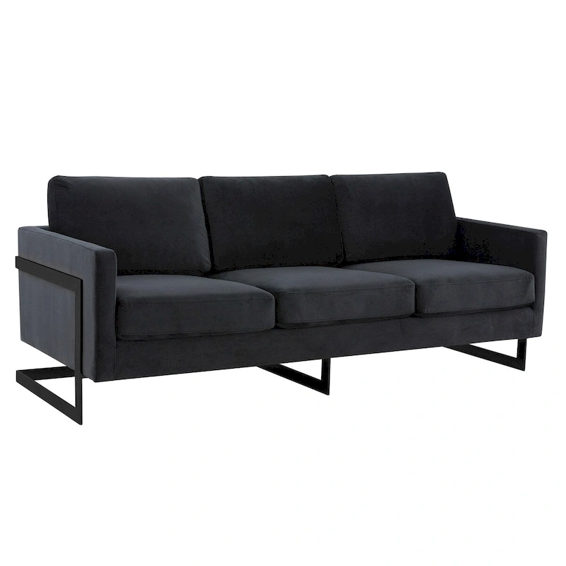 Leisuremod Lincoln 3-Seater Upholstered Velvet Sofa with Black Stainless-Steel Base