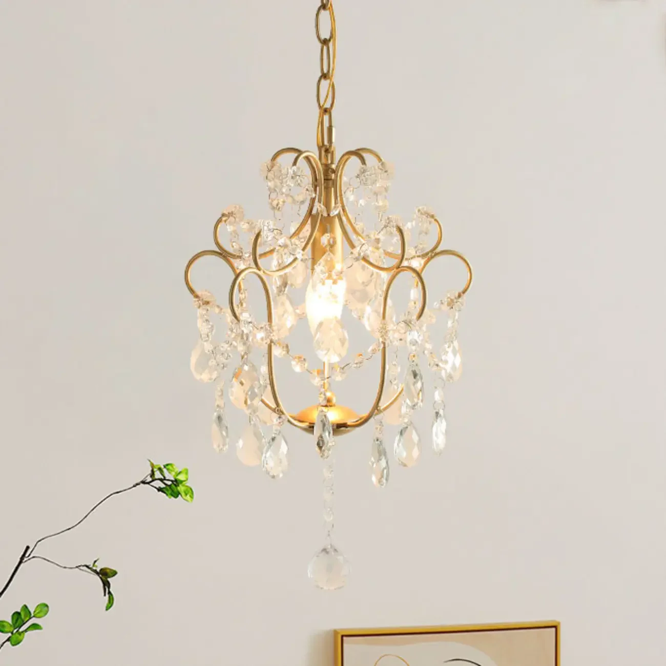 Elegant Gold Crystal Mini Kitchen Pendant Light Adjustable Chain