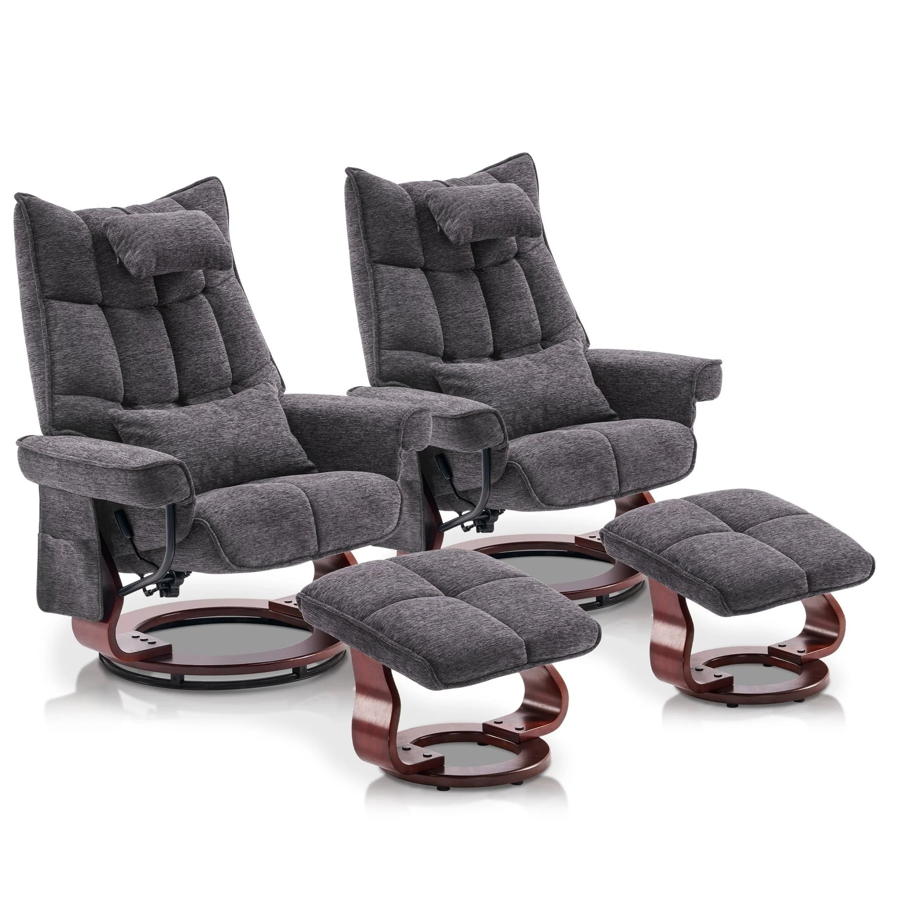 MCombo Set of 2 Swivel Recliner with Ottoman and Neck Pillow,Chenille Fabric