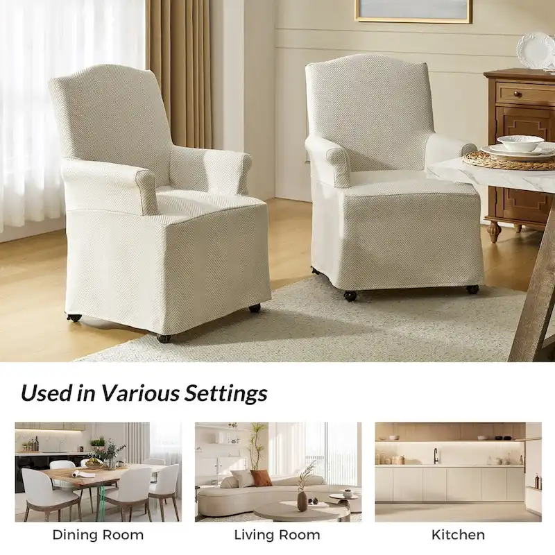 Upholstered Slipcover Arm Dining Chairs with Solid Wood Legs Set of 2