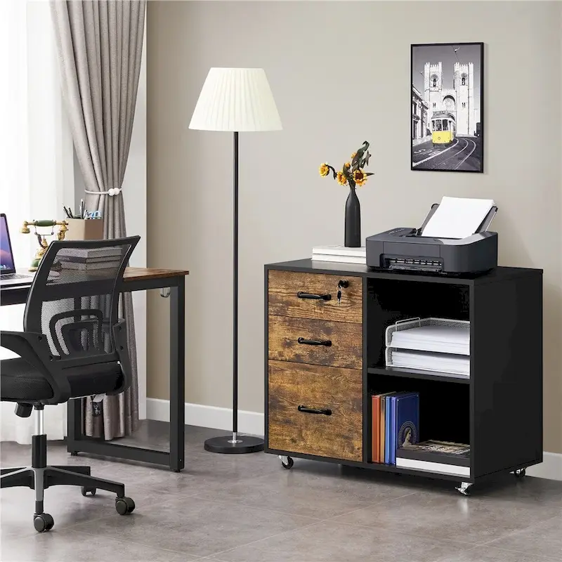 Rolling File Cabinet with 3 Drawers and 2 Shelves