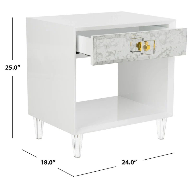 Couture Myrthe Eglomise Side Table- White - 24 W x 18 L x 25 H - 24Wx18Dx25H