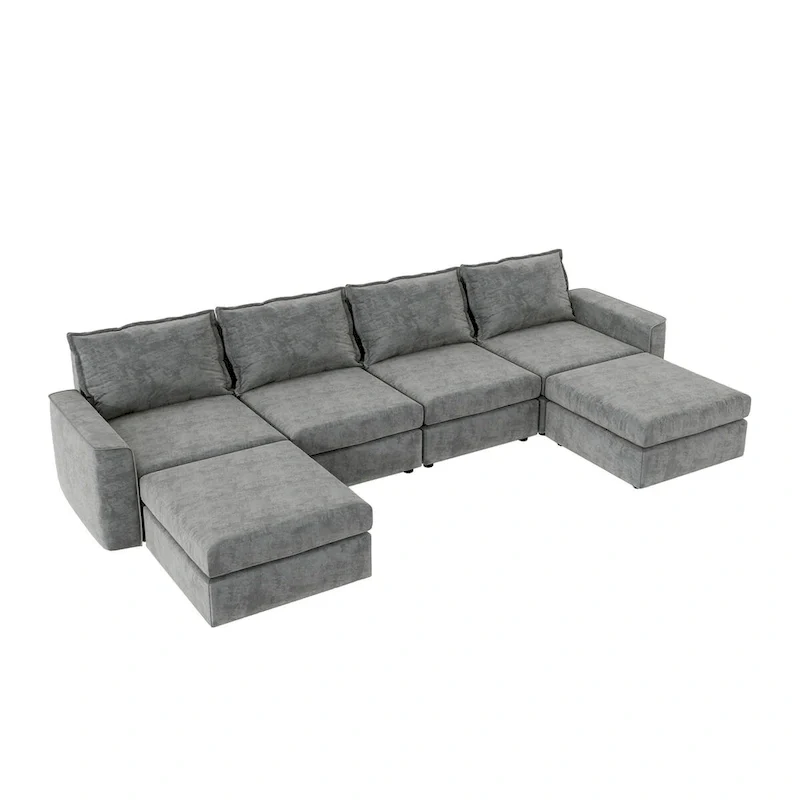 Nestfair Chenille Modular Sectional Sofa U Shaped Reversible Couch Free Combination 6 Seat Sleeper Sofa Bed with Ottoman