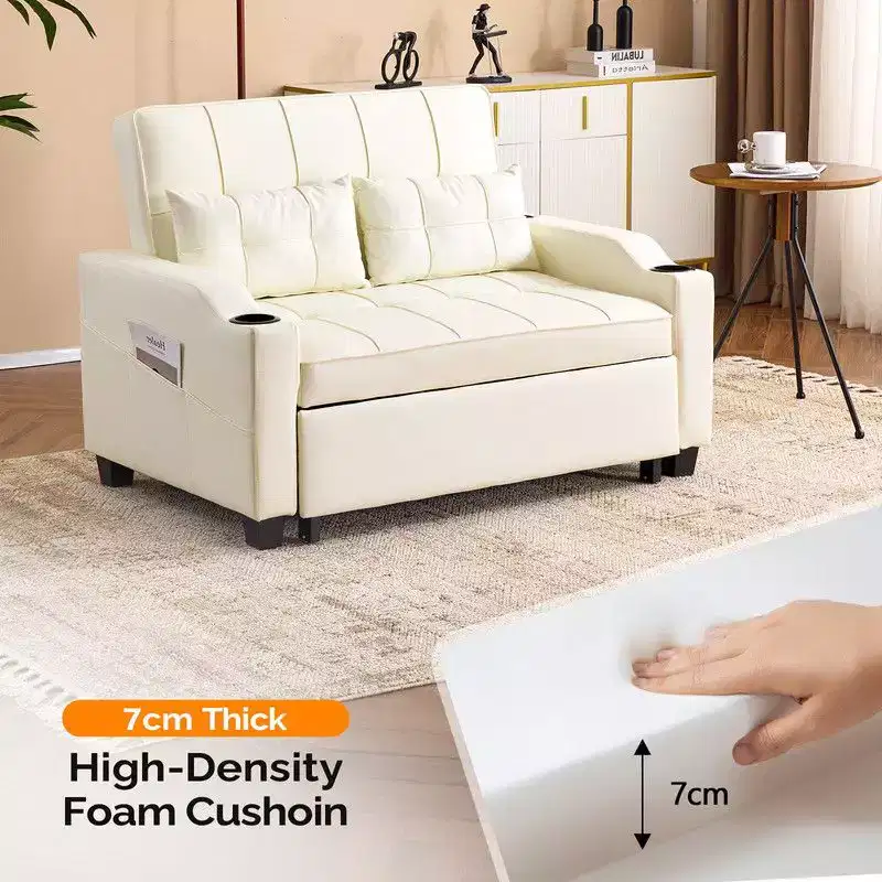 Upholstered Cat's Claw Leather Convertible Reclining Sleeper Sofa Bed With Cushions For Small Spaces