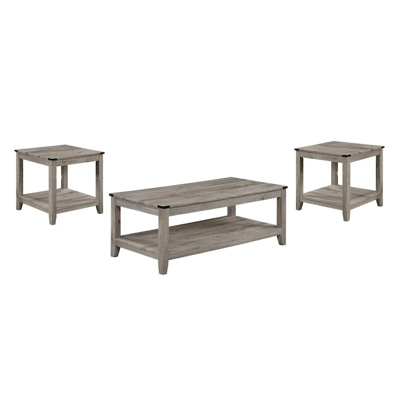 Hilton 3 Piece Coffee and End Table Set, Wood, Storage Shelf, Beige Finish