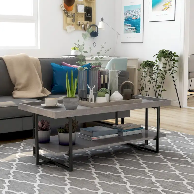 Transitional 47-inch Metal 1-Shelf Coffee Table