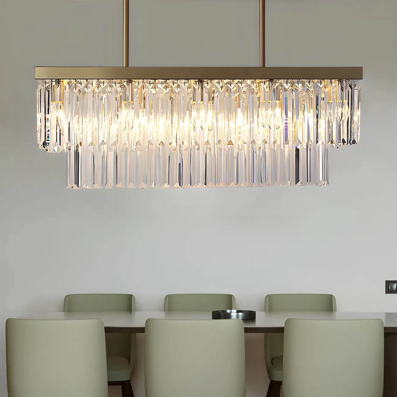 Modern Large Crystal Rectangle Island Pendant Light