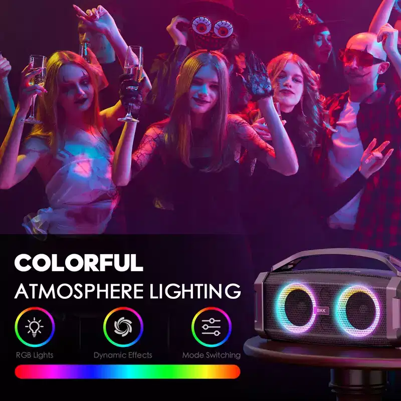 Portable Bluetooth Speaker Loud Boombox with 6.5 Inch Subwoofer IPX5 Waterproof Wireless Outdoor Speaker with Karaoke Microphone Party Lights