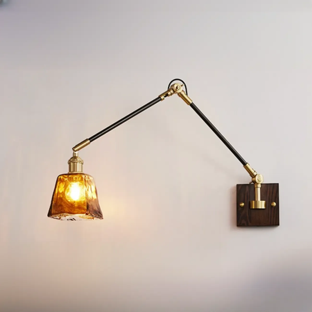 Industrial Amber Swing Arm LED Wall Sconce with Glass Shade