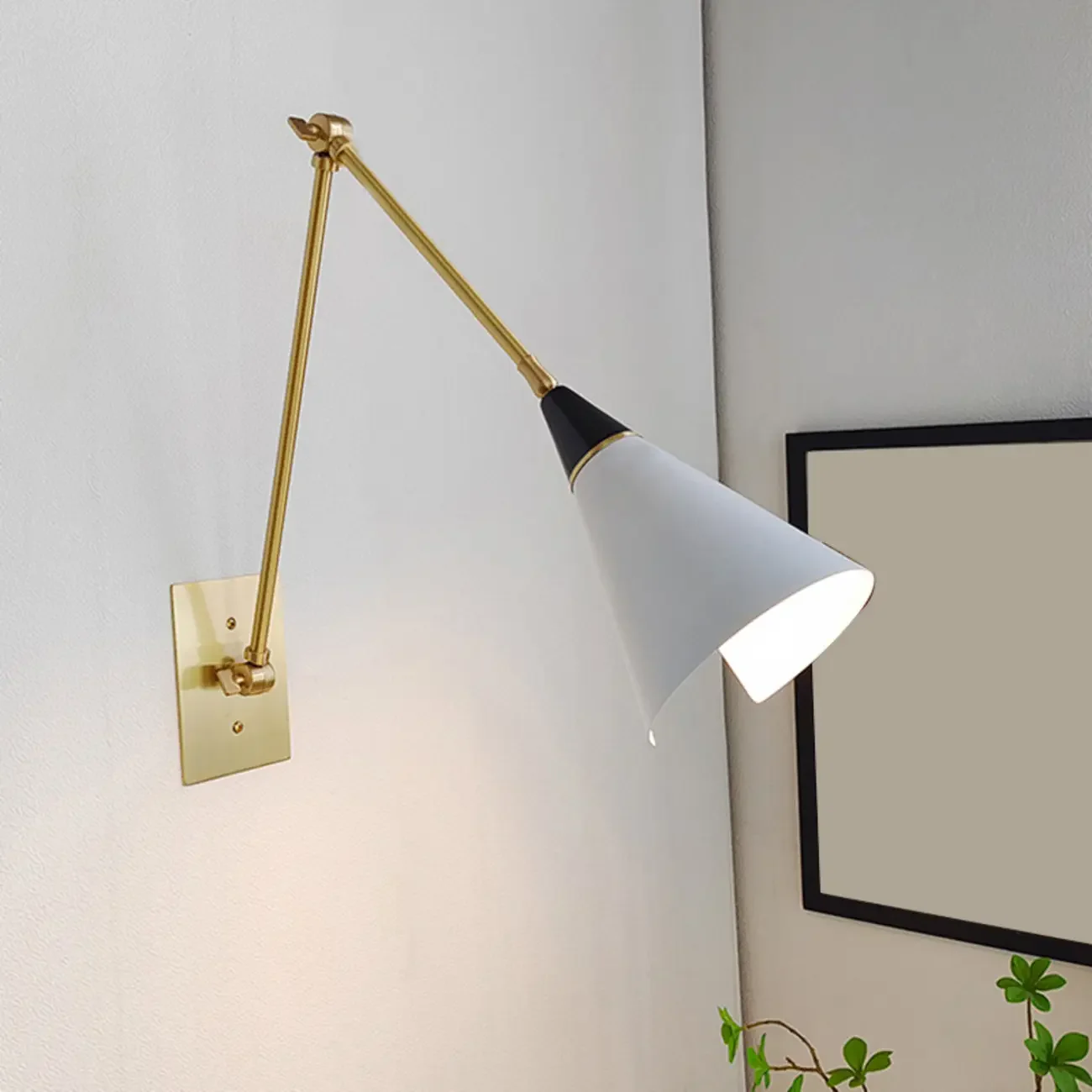 Adjustable Trendy White Cone Swing Arm Wall Sconce