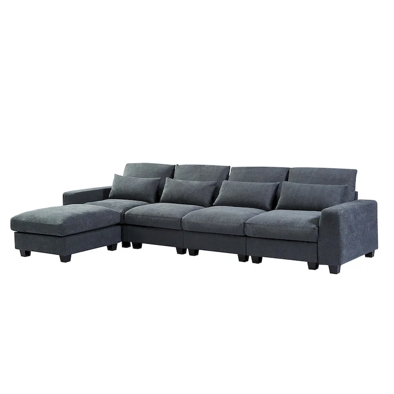 Modern Convertible Large L-shaped Feather Filled Sectional Sofa with Reversible Chaise - 129.9W x 72D x 31.5H